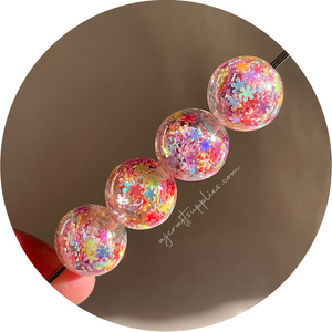 16mm Flower Confetti Round Acrylic Beads - Rainbow - 5 Beads