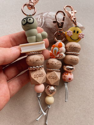 Beech Wood Engraved Beads (2025) - CHOOSE A SIZE - 5 beads