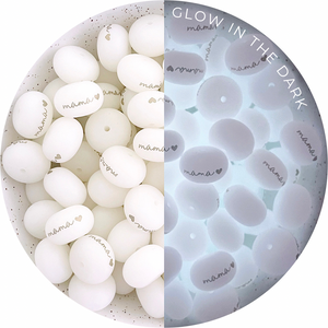 Glow in the Dark MAMA Silicone Beads (Glow White) - 22mm abacus - 5 Beads