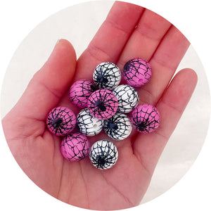 15mm Glow in the Dark Spiderweb Silicone Beads - Choose Your Colour - 5 beads