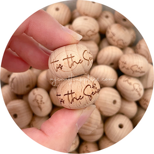 *Christmas* Beech Wood Engraved Beads ('Tis the Season) - 22mm abacus - 5 Beads