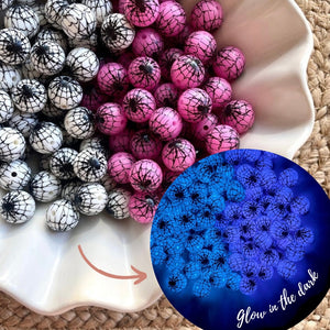 15mm Glow in the Dark Spiderweb Silicone Beads - Choose Your Colour - 5 beads