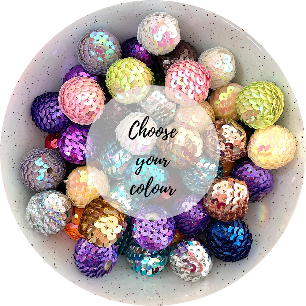 20mm Sequin Acrylic Beads - CHOOSE YOUR COLOUR - 5 beads