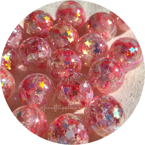 16mm Star Confetti Round Acrylic Beads - Red - 5 Beads