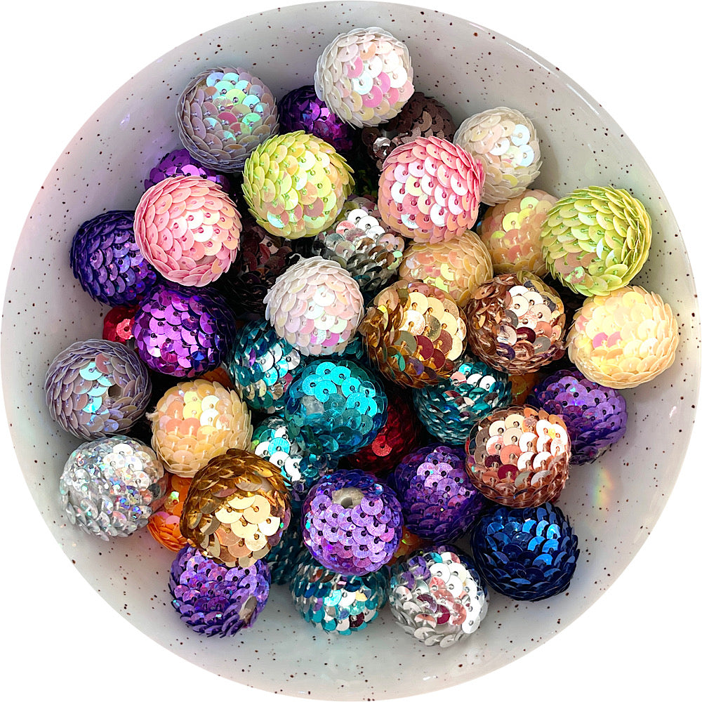 20mm Sequin Acrylic Beads - MIXED PACK - 10 beads