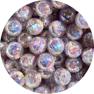 16mm Star Confetti Round Acrylic Beads - Lavender Purple - 5 Beads