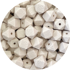 Linen - 14mm mini hexagon (Floral Embossed) Silicone Beads - 5 Beads