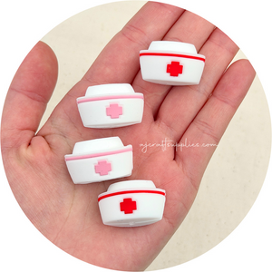 Nurse Hat Silicone 3D Focal Beads - CHOOSE YOUR COLOUR - 2 beads