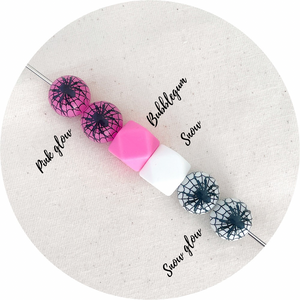 15mm Glow in the Dark Spiderweb Silicone Beads - Choose Your Colour - 5 beads