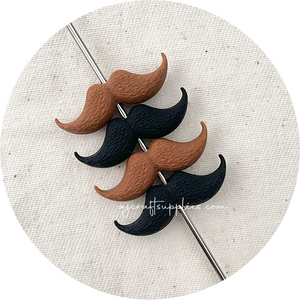 3D Moustache (Mo) Silicone Focal Beads - CHOOSE YOUR COLOUR - 2 beads