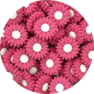 Raspberry - 30mm Large Daisy Silicone Beads - 2 beads