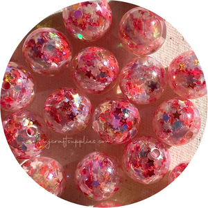 16mm Star Confetti Round Acrylic Beads - Red - 5 Beads