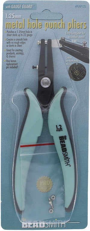 1.25mm Round Beadsmith Metal Hole Punch Pliers with Gauge Guard & Replacement Pin