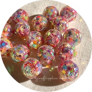 16mm Flower Confetti Round Acrylic Beads - Rainbow - 5 Beads