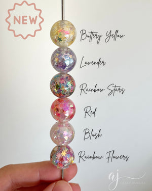 16mm Star Confetti Round Acrylic Beads - Lavender Purple - 5 Beads