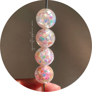 16mm Star Confetti Round Acrylic Beads - Blush Pink - 5 Beads
