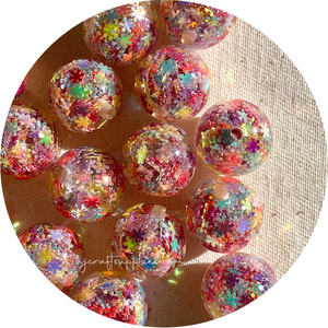 16mm Flower Confetti Round Acrylic Beads - Rainbow - 5 Beads