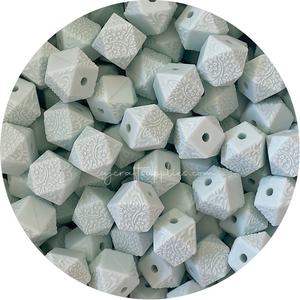Seabreeze - 14mm mini hexagon (Floral Embossed) Silicone Beads - 5 Beads