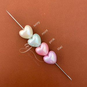 21mm Pearlescent Puffy Heart Acrylic Beads - Choose Your Colour - 2 Beads
