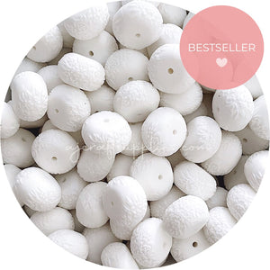 Snow White - 22mm abacus (Floral Embossed) Silicone Beads - 5 Beads