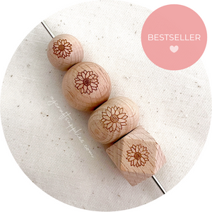 Beech Wood Engraved Beads (SUNFLOWER) - CHOOSE A SIZE - 5 beads