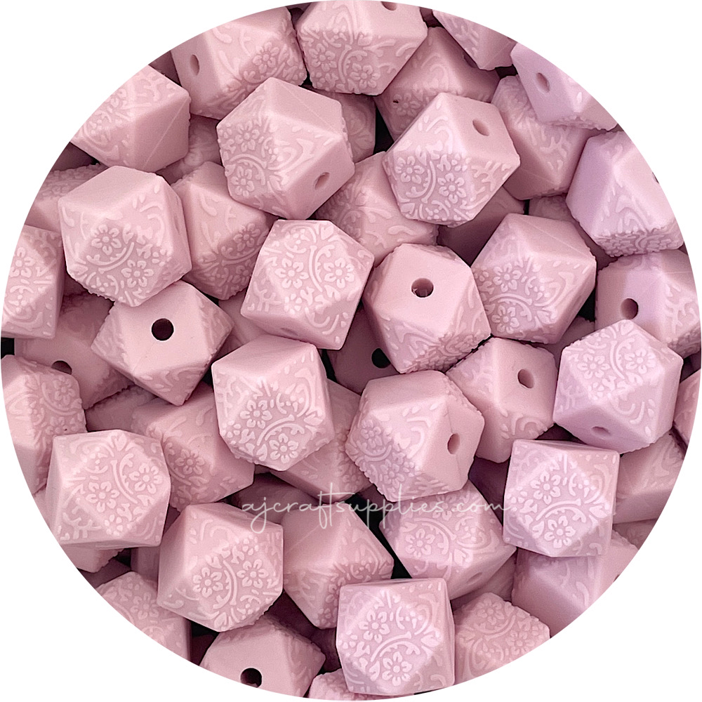 Blush Pink - 14mm mini hexagon (Floral Embossed) Silicone Beads - 5 Beads