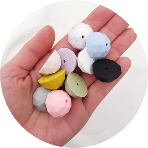 Light Grey - 22mm Faceted Half Round Silicone Beads - 5 Beads