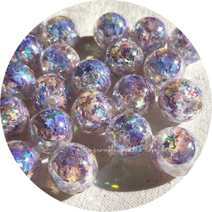 16mm Star Confetti Round Acrylic Beads - Lavender Purple - 5 Beads