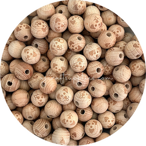 Beech Wood Engraved Beads (DOG) - CHOOSE A SIZE - 5 beads