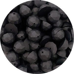 Jet Black - 22mm Faceted Half Round Silicone Beads - 5 Beads