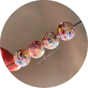 16mm Star Confetti Round Acrylic Beads - Rainbow - 5 Beads