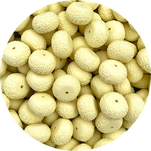 Soft Daffodil - 22mm abacus (Floral Embossed) Silicone Beads - 5 Beads