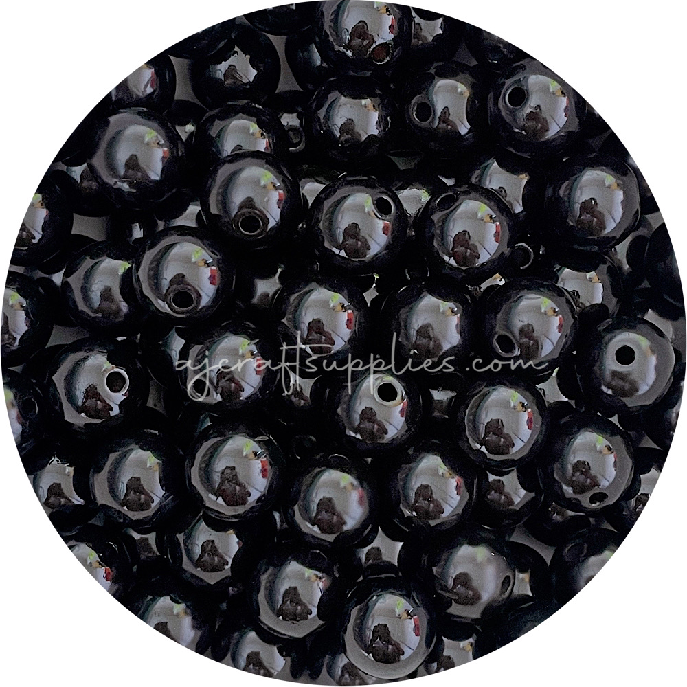 16mm Black Round Acrylic Beads - 10 Beads