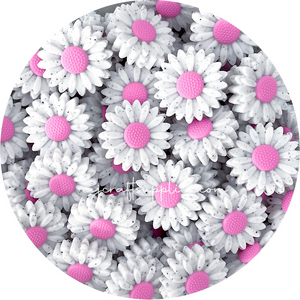 Bubblegum Pink Speckled - 30mm Large Daisy Silicone Beads - 2 beads