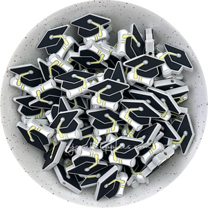 Graduation Hat/Cap & Scroll Silicone Beads - 2 beads