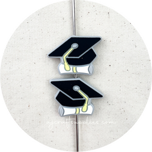 Graduation Hat/Cap & Scroll Silicone Beads - 2 beads