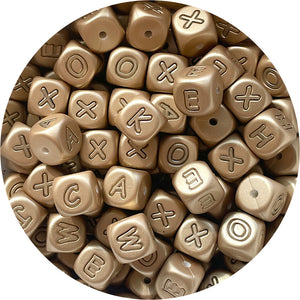 12mm Brushed Gold Silicone Letter Beads MIXED Pack - 50 beads