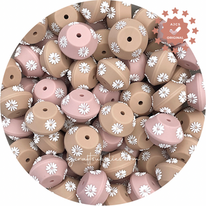 22mm Saucer (Daisy Embossed) Silicone Beads (TWO TONED) - CHOOSE YOUR COLOUR - 5 beads