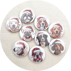 37mm Button Badges (With or Without Pinback) - CHRISTMAS DOGS- 2 badges - CHOOSE YOUR DESIGN
