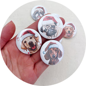 37mm Button Badges (With or Without Pinback) - CHRISTMAS DOGS- 2 badges - CHOOSE YOUR DESIGN