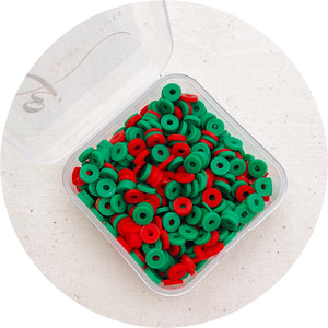 6mm Heishi (Polymer Clay) Beads - Red & Green Mix - 500 Beads / Box