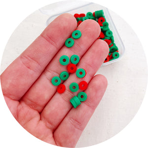 6mm Heishi (Polymer Clay) Beads - Red & Green Mix - 500 Beads / Box