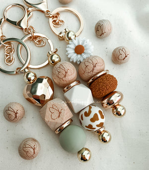 Tan - 22mm abacus (Floral Embossed) Silicone Beads - 5 Beads