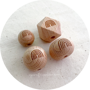 Beech Wood Engraved Beads (RAINBOW ARCH) - CHOOSE A SIZE - 5 beads