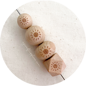 Beech Wood Engraved Beads (SUNSHINE) - CHOOSE A SIZE - 5 beads