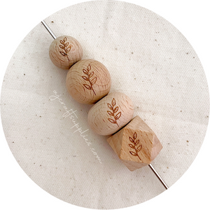 Beech Wood Engraved Beads (FERN LEAF) - CHOOSE A SIZE - 5 beads