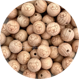 Beech Wood Engraved Beads (KOALA) - CHOOSE A SIZE - 5 beads