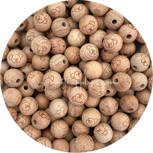 Beech Wood Engraved Beads (KOALA) - CHOOSE A SIZE - 5 beads
