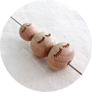 Beech Wood Engraved Beads (EYELASHES) - CHOOSE A SIZE - 5 beads