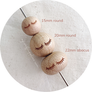 Beech Wood Engraved Beads (EYELASHES) - CHOOSE A SIZE - 5 beads